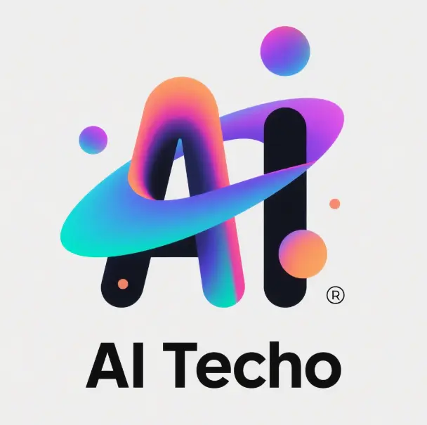 AI-generated tech logos with abstract shapes, surreal and colorful, white background