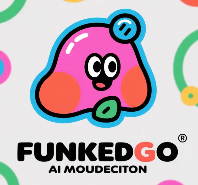 fun AI-generated logo drafts with unexpected forms and humorous elements, colorful layout