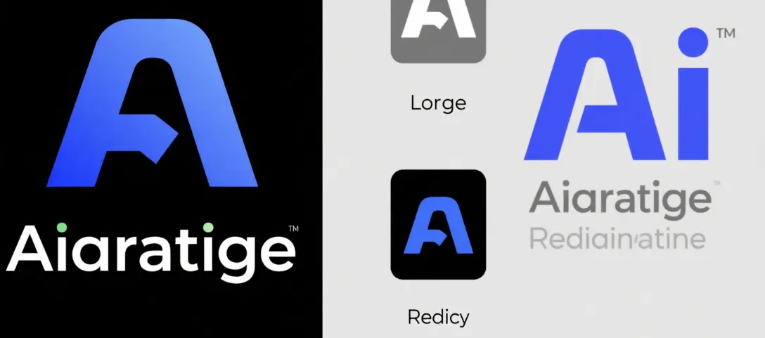 side-by-side comparison of AI-generated logos in large and small sizes, demonstrating readability