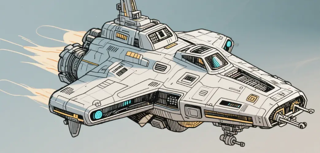 AI-generated spaceship illustration from a doodle, labeled