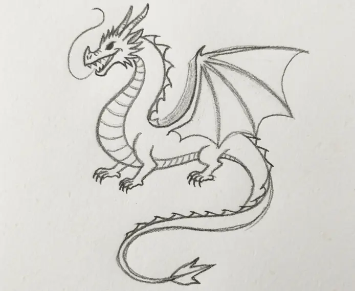 A simple pencil sketch of a dragon on paper